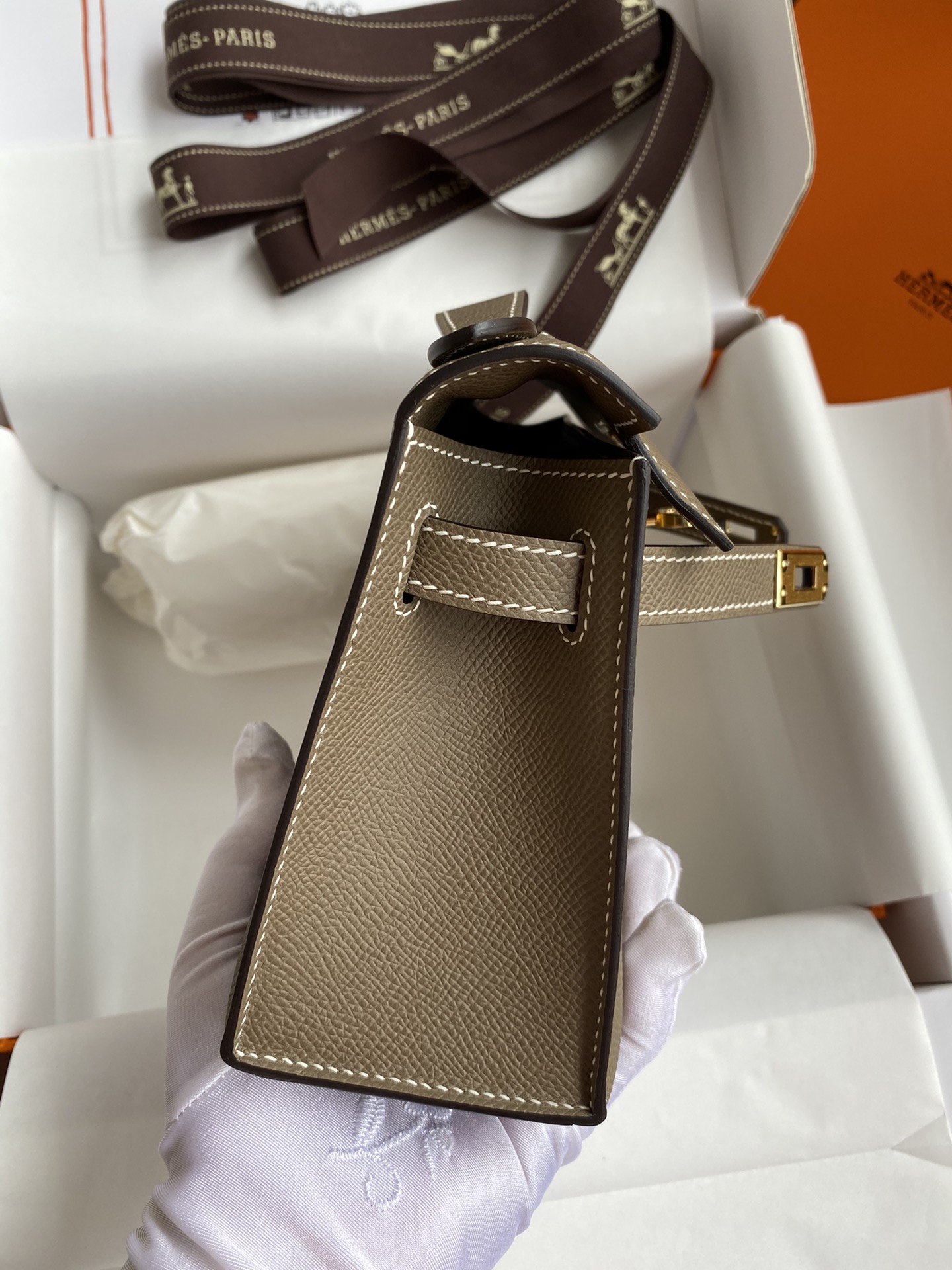 Hermes Mini Kelly Pochette 22cm Bag In Etoupe Epsom Leather